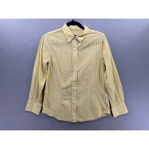 Lesley Evers Shirt Womens Size S Yellow White Button Top Long Sleeve Cottagecore